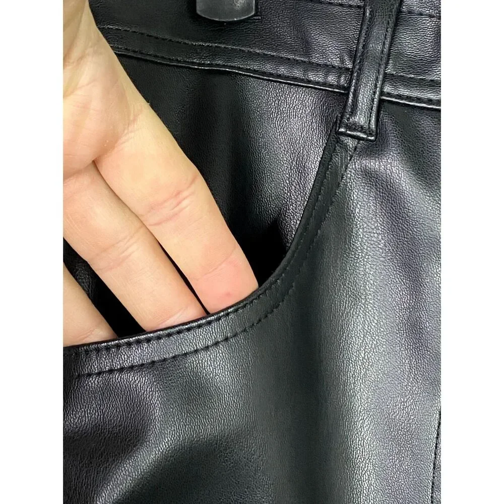 ZARA Wide Leg High Rise Faux Leather Edgy Moto Biker Full Length Pants M Black - Picture 11 of 16